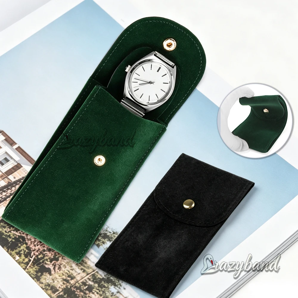 Étui de montre individuel noir et vert, boîte à montres en flanelle, coffret cadeau, étui de rangement de voyage, étui de protection anti-poussière durable et portable pour montre