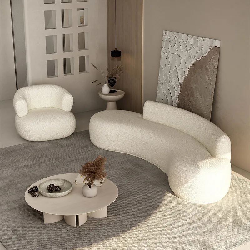 Modern curved clothing store fabric sofa Nordic small apartment light luxury Internet celebrity living room