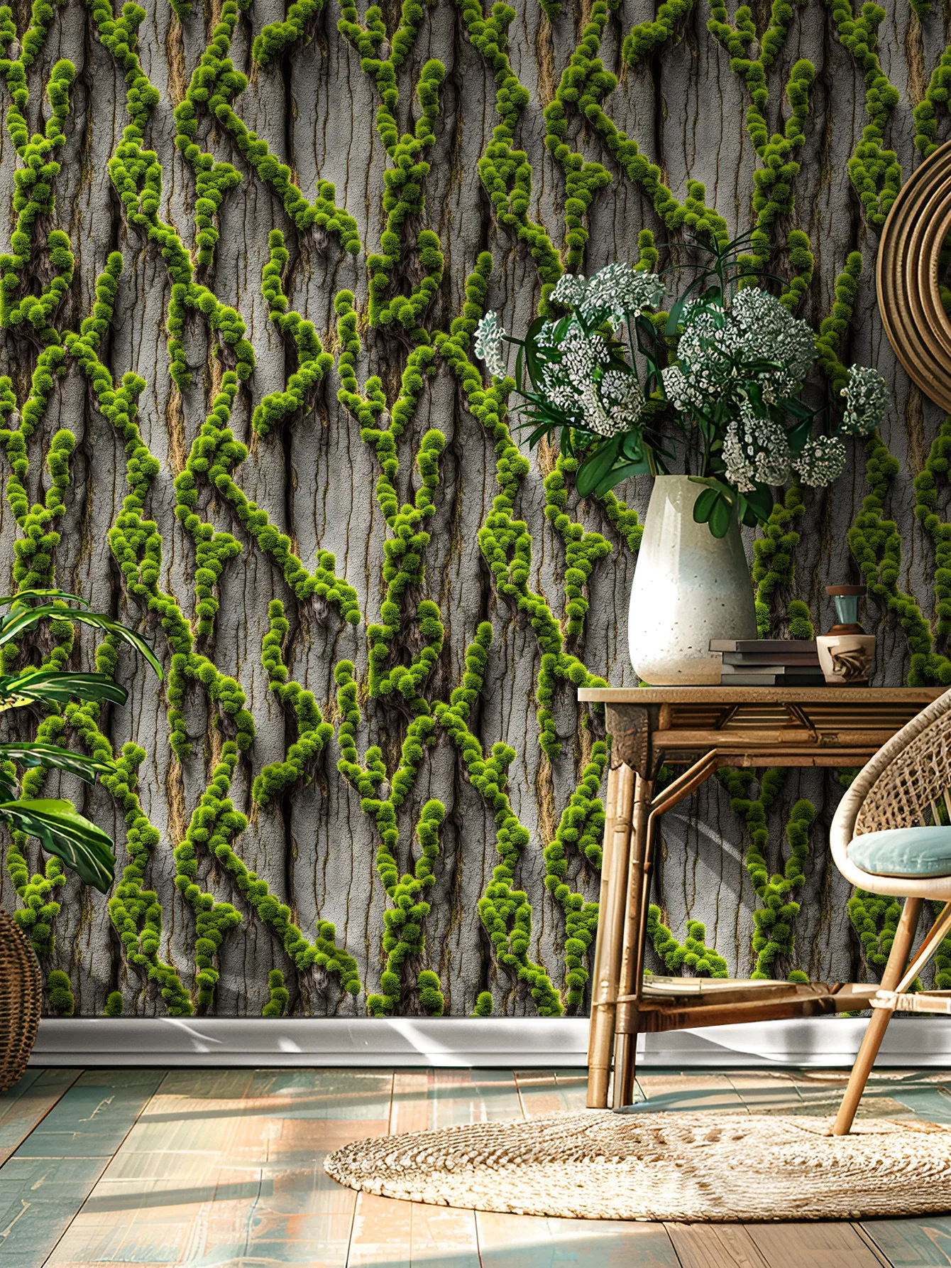 ورق جدران قابل للتقشير واللصق على شكل شجرة البتولا لغرفة النوم والحمام وخزانة المطبخ ذاتية اللصق من الفينيل لديكور المنزل بالطحالب الخضراء #5