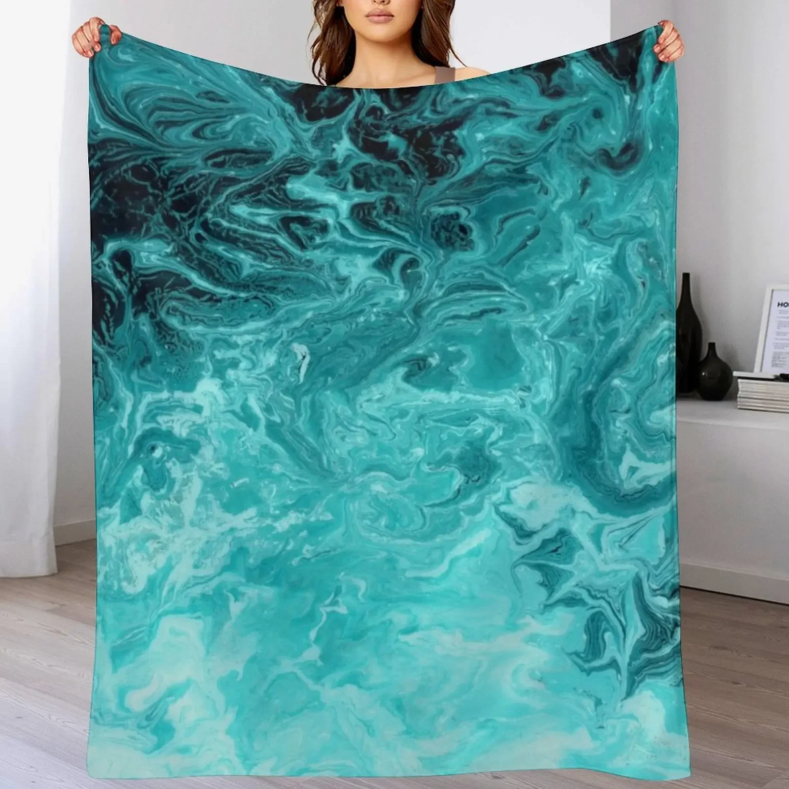 

Wave Turquoise Throw Blanket Retros Flannels Personalized Gift Travel Blankets