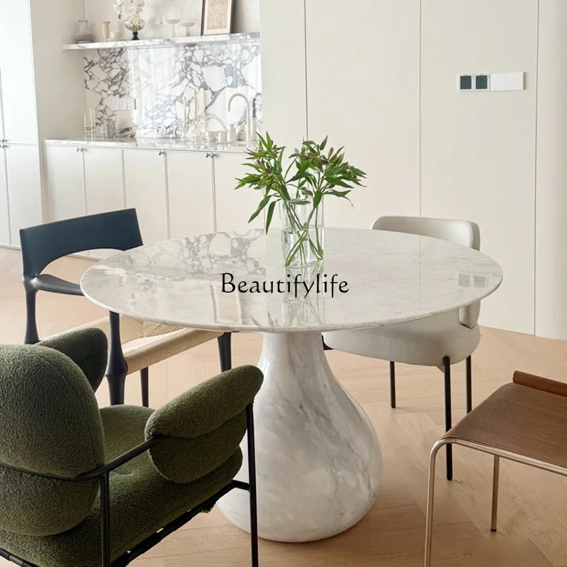 Italian natural marble dining table high-grade marble cream French light luxury round table