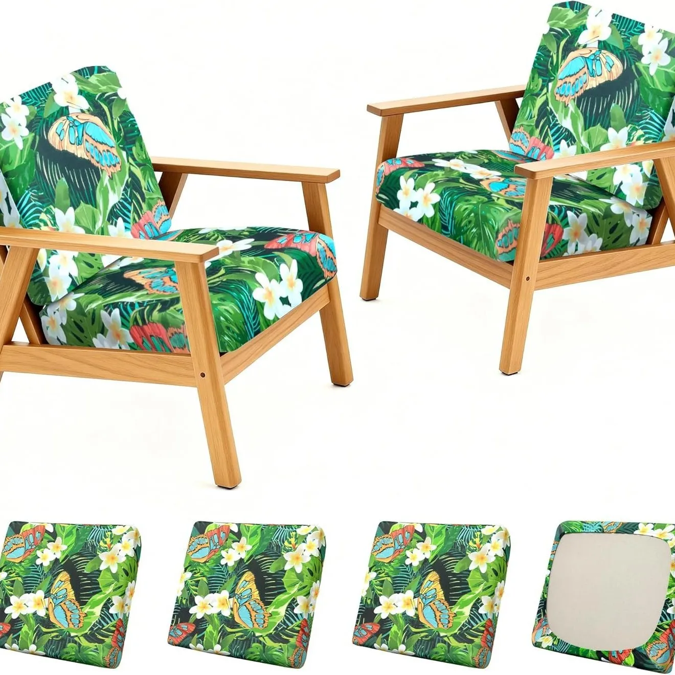 1/2/4/6/8PCS Outdoor Sofa Cushion Cover Stretch Printed Backrest Protector Elastic Furniture Garden Deck Outdoor Chair Cover