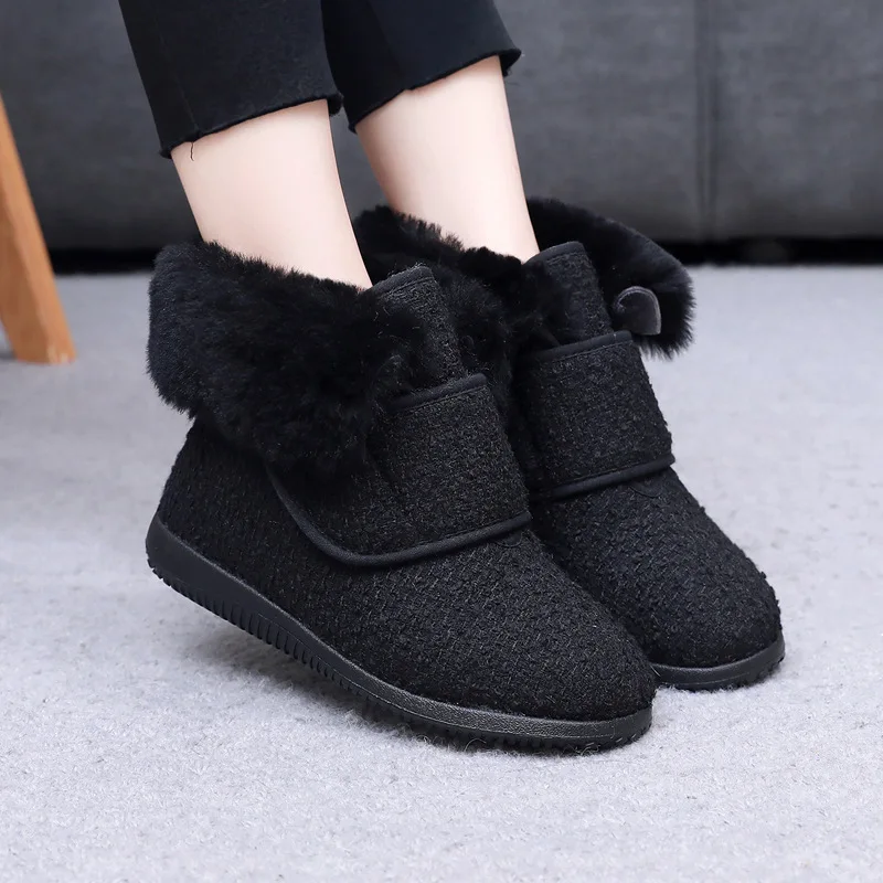 Warm keeping girls' high boots, fashionable, wide and openable, wool integrated adjustable diabetes shoes