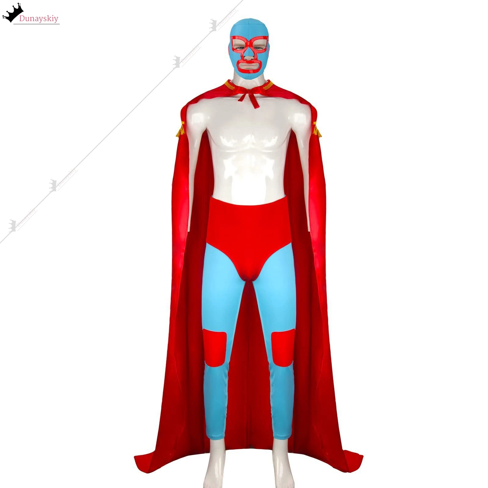 New Men's Nach0 Cosplay Costume Mexican Wrestling Libre Red Cloak Mask Pants Shorts Full Set Adult Halloween Carnival Costumes