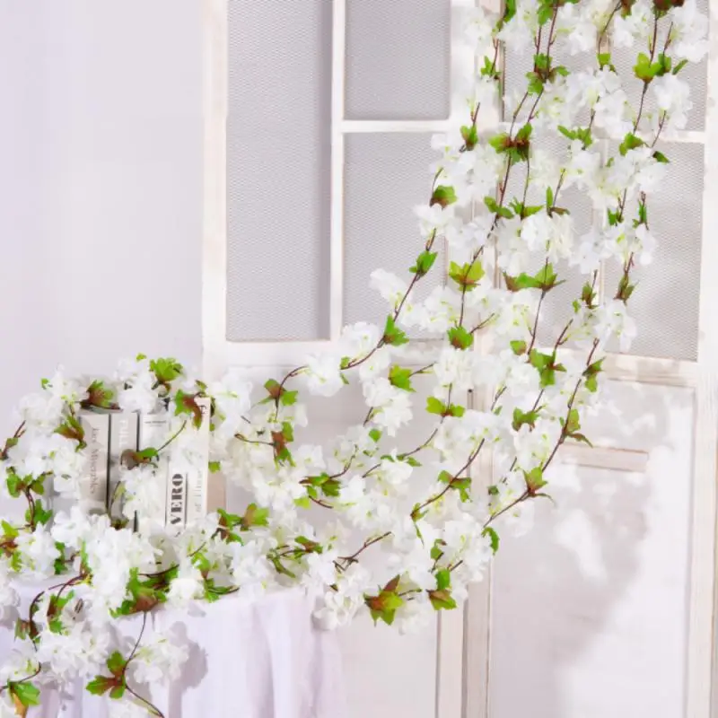 230cm Artificial Flowers Cherry Blossom Sakura Garland Wedding Arch Garden Backdrop Home Party Decoration Silk Fake Plants Vine