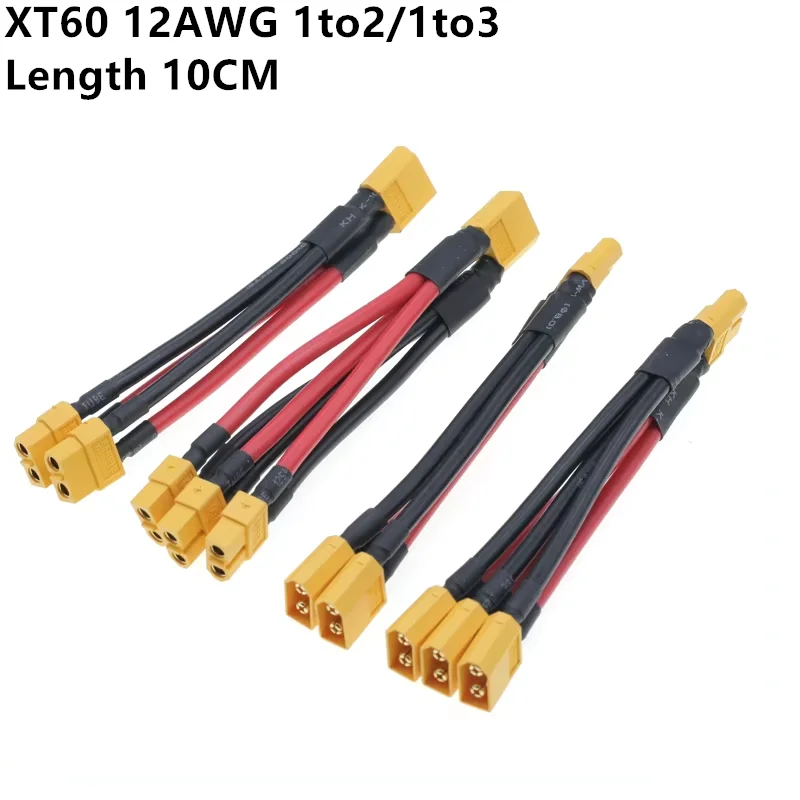XT60 Parallel Battery Connector 3-Way 12AWG Silicone Wire Male/Female Dual Extension Y Splitter 100mm for Battery Charger Motor
