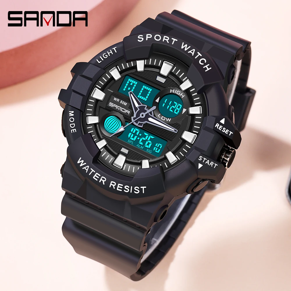 SANDA New man Women Sport Digital Watch Electronic Quartz Dual Core Display LED Waterproof Watches Casual Student WristWatch3037