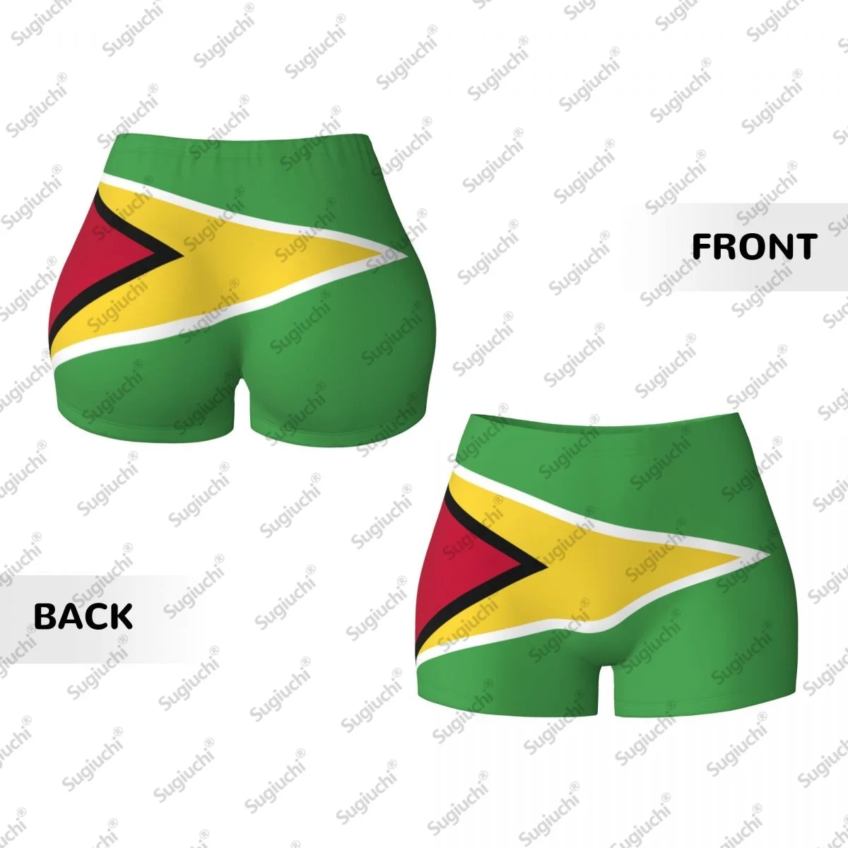 2026年ガイアナ国旗柄ヨガショーツ レディース ワークアウト スクランチバットリフティング ハイウエスト ジム ランニング ショートパンツ