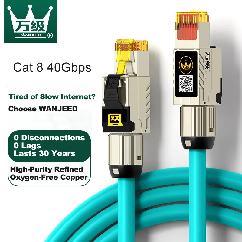 WANJEED Cat 8 Ethernet Cable RJ45 2000MHz Network LAN Cord 40Gbps Shielded for Indoor Use with Router PC PS5 Modem Xbox - Cat6A
