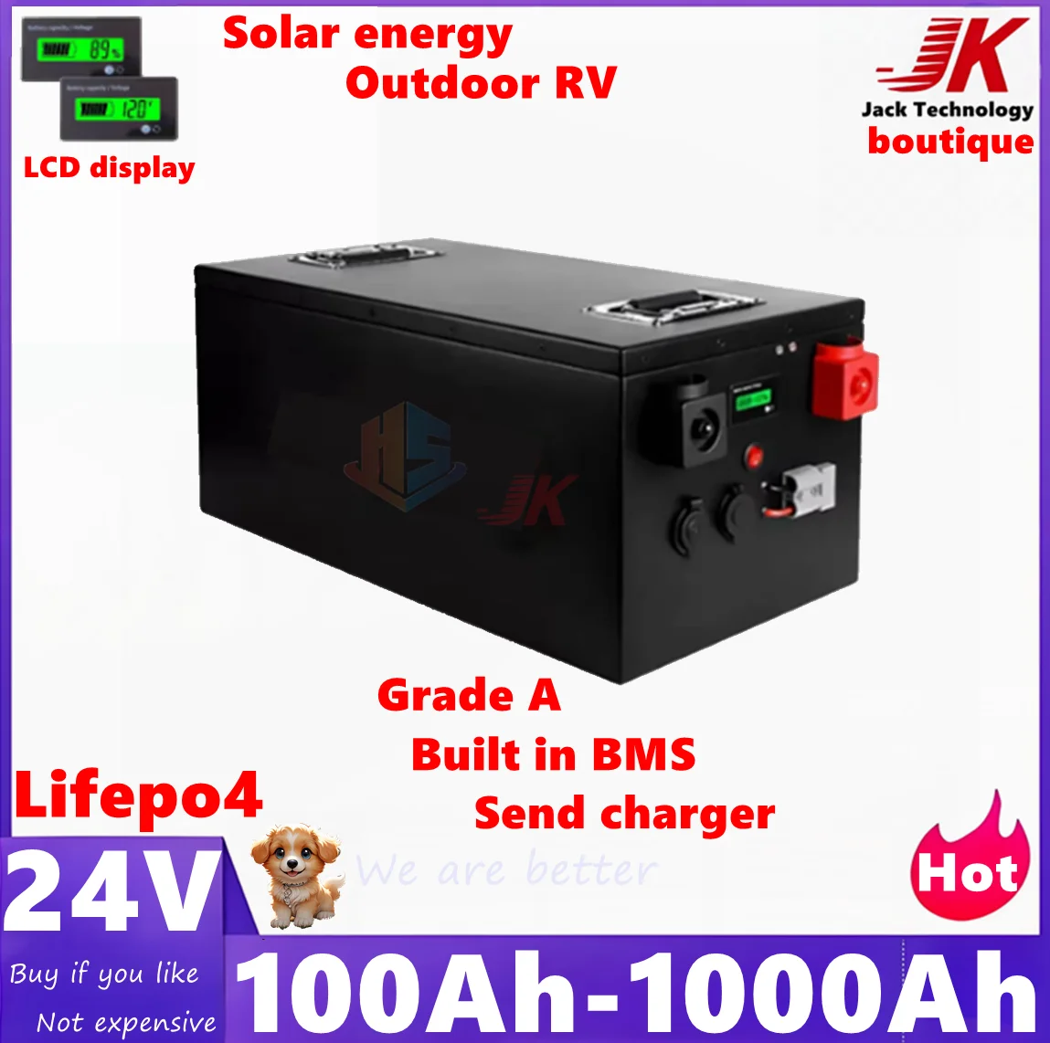 JK 24V Lifepo4 100Ah 200Ah 300Ah500Ah 600Ah 800Ah 1000Ah Lithium Battery for Inverter 2KW Solar System RV Outdoor Portable power