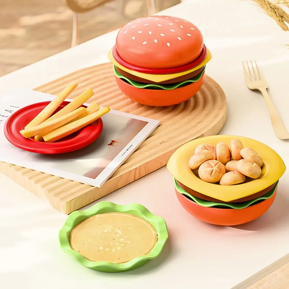 

2Set Stackable Cartoon Burger Seasoning Dish Set 6-Layer Creative Candy Dessert Plate Multi-purpose Easy To Clean Spit Bone Dish