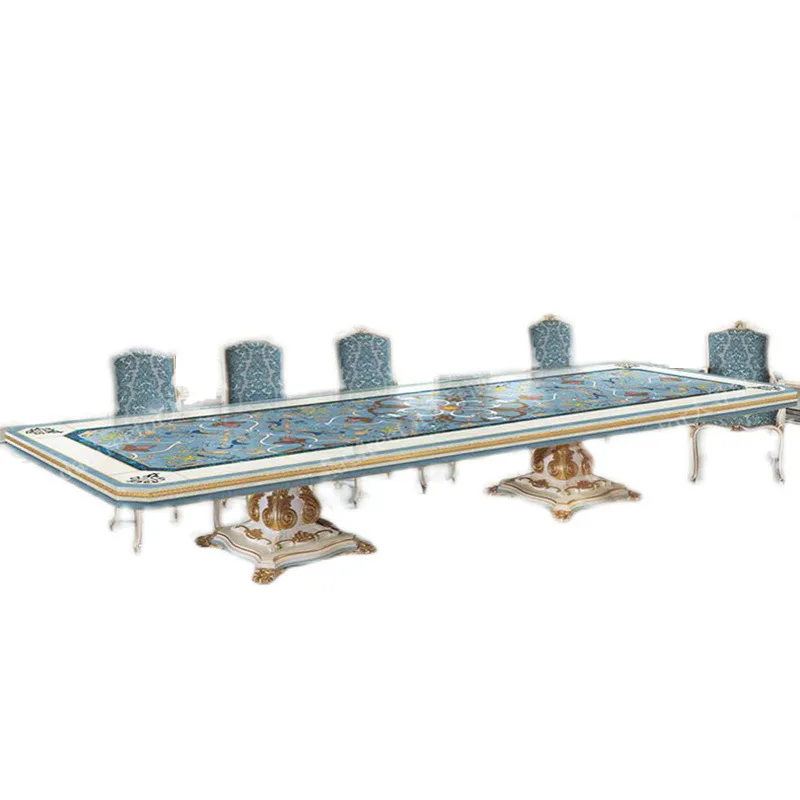 Mahogany dining table and chairs mansion villa long dining table European court dining table shell parquet furniture