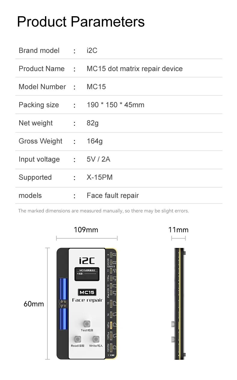 Dispositivo de reparación de matriz de puntos I2C MC14, identificación facial sin desmontaje, cableado facial externo para iPhone X 11 12 13 14 Pro Max, sin soldadura