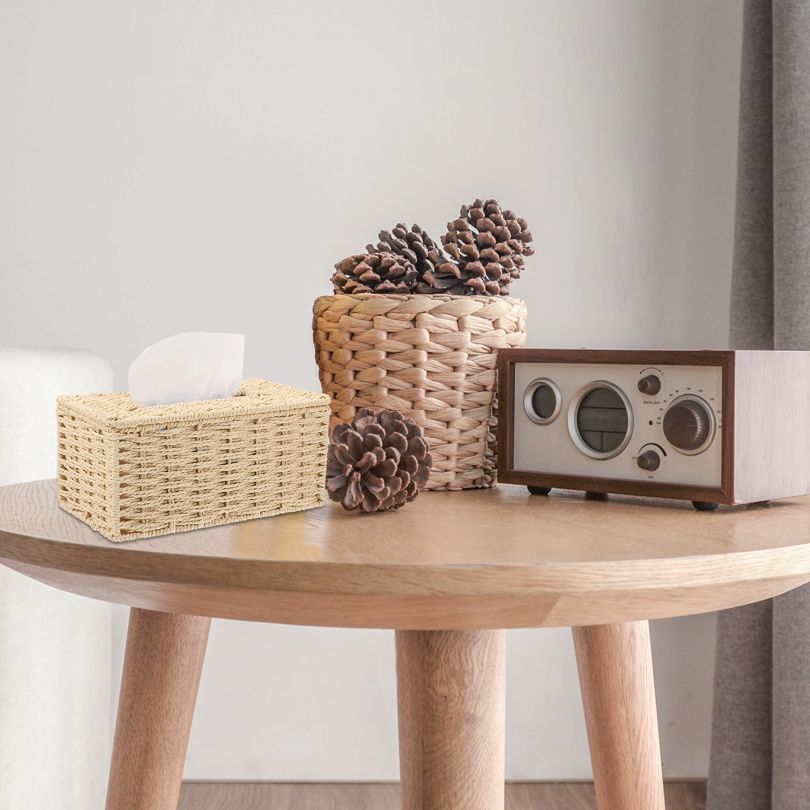 

1Pcs Desktop Tissue Box Handwoven Paper String Storage Case Simple Design for Living Room Bedroom Napkin Organizer