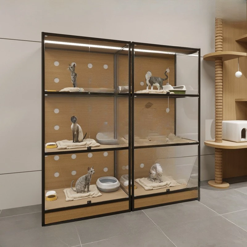 Cage three-layer live broadcast pet cat  nest display cabinet glasscabinet breeding foster house cage  villa