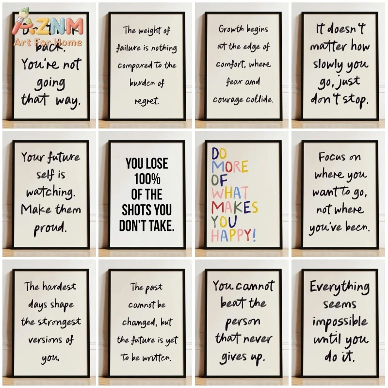 AZNM – impression sur toile avec citation minimaliste et motivante, texte positif encourageant, simple, noir et blanc, affiche murale pour bureau et chambre à coucher, sans cadre