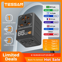 TESSAN 65W GaN International Plug Travel Adapter with USB Type C Worldwide Universal Power Adapter EU/UK/USA/AUS Plug for Travel