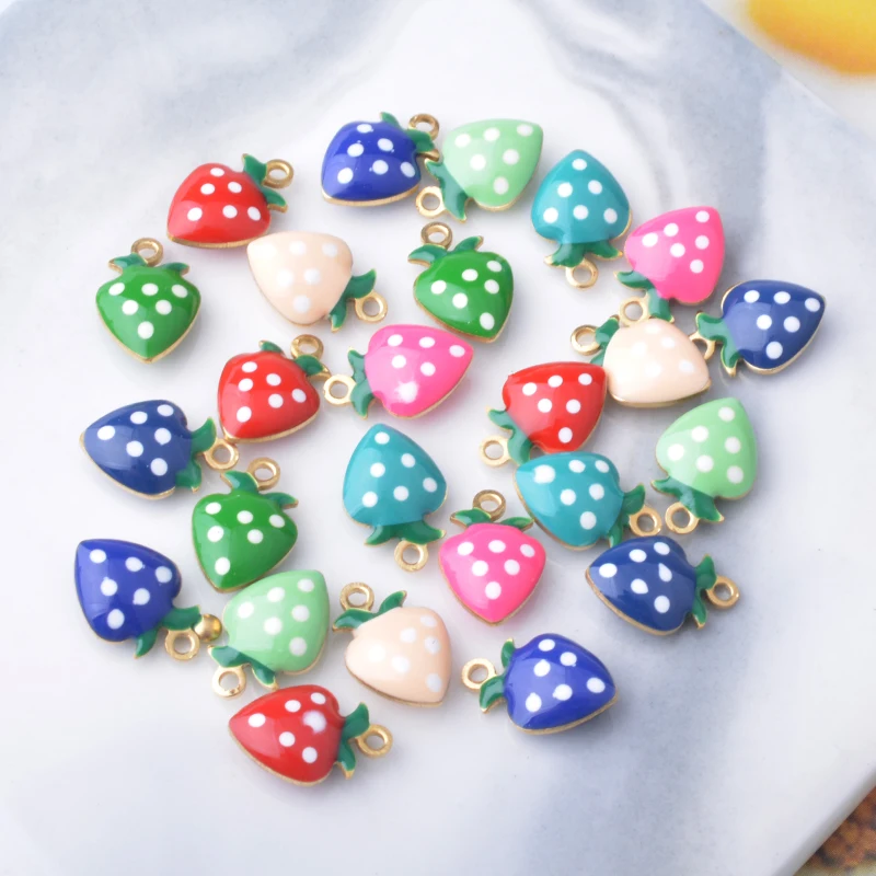 30 Stück doppelseitige Erdbeer-Anhänger aus Kupfer mit Emaille, Mini-Fruchtanhänger für Armbänder, Halsketten, Ohrringe, Accessoires – Detail 6