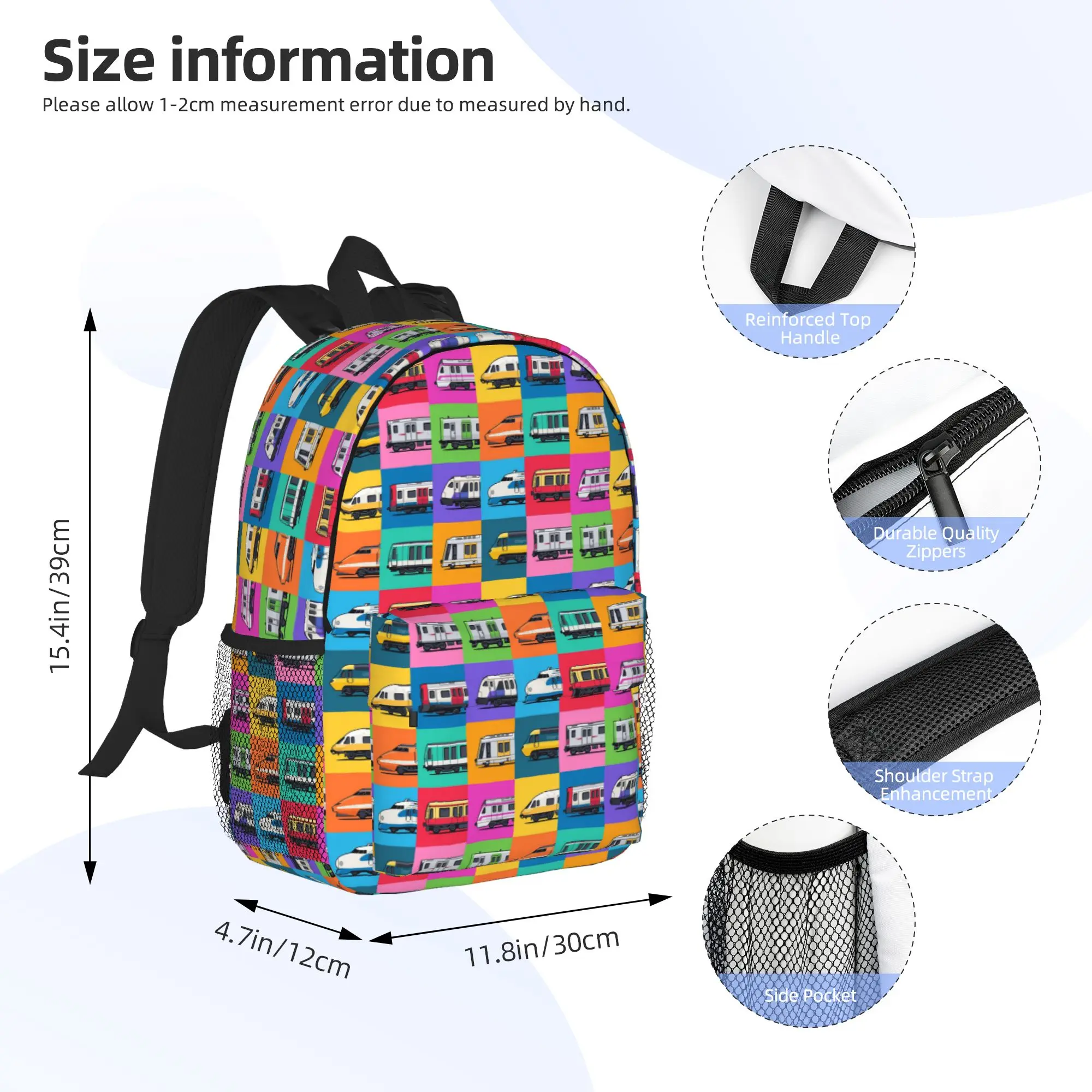World Trains Grid Pattern Backpack Hot Sale Daypack Large Capacity Boys Girls BookBag Shoulder Bags for Men Women School Bag