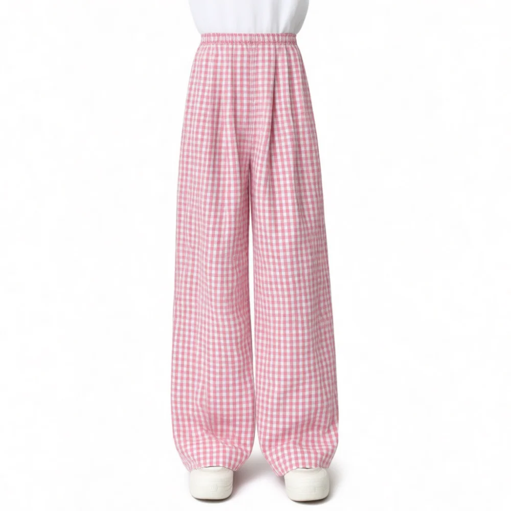 Summer Women Plaid Trousers High Waist Wide Leg Casual Loose Draped Bottoms Breathable Comfy Fashion Relaxed Slacks