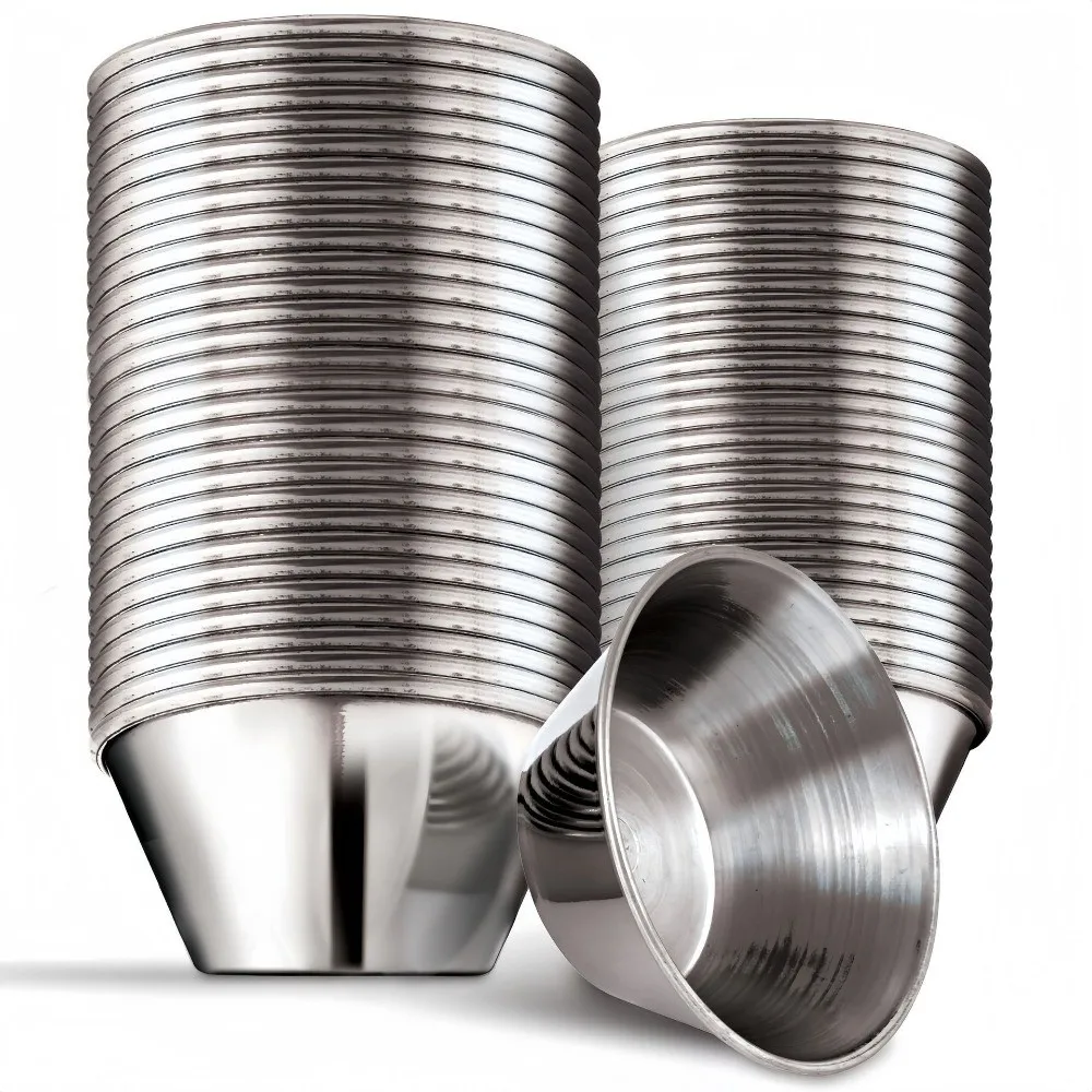 Portable 1.5 Oz Capacity Sauce Cups Reusable Stainless Steel Dipping Bowls Mini Size Serving Containers Home Restaurant Use