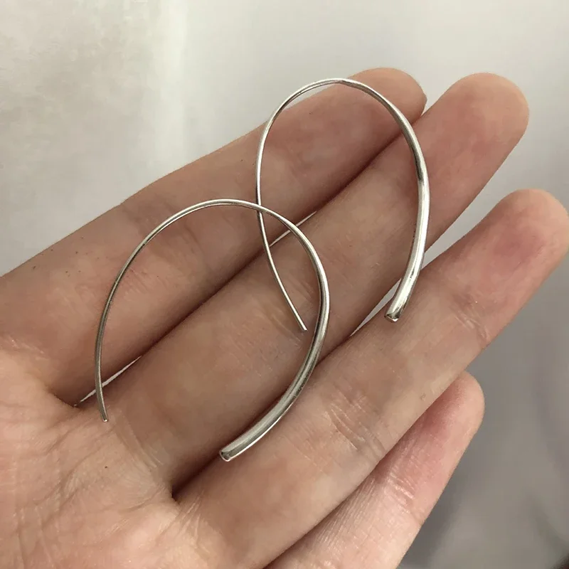 

Настоящее серебро 925 пробы 18 К, геометрические линии, серьги-кольца с крючками для женщин, вечерние ювелирные изделия в стиле хип-хоп, минималистичные аксессуары