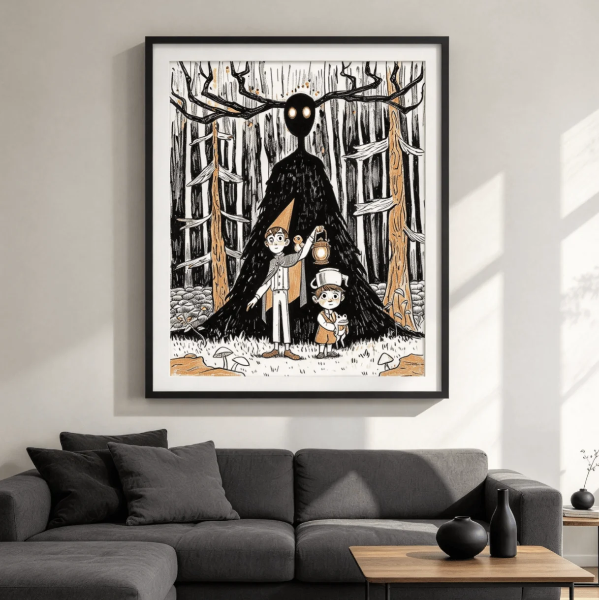 Whimsical Forest Wall Art Canvas Prints, Dark Woods Character Posters, Vintage Decor for Living Room Bedroom Nursery Decor
