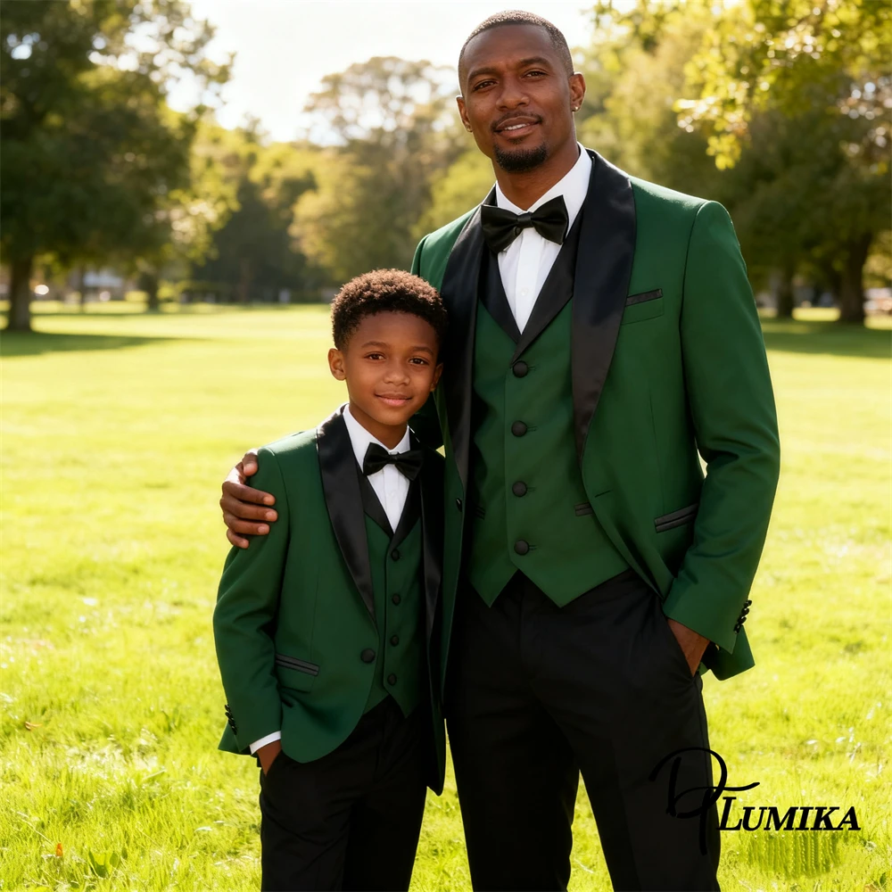 

DTLumika Formal Suit Set for Men and Children, 4-Piece Slim Fitted Wedding Guest Christmas Tuxedo Father & Son Tuxedo Custom