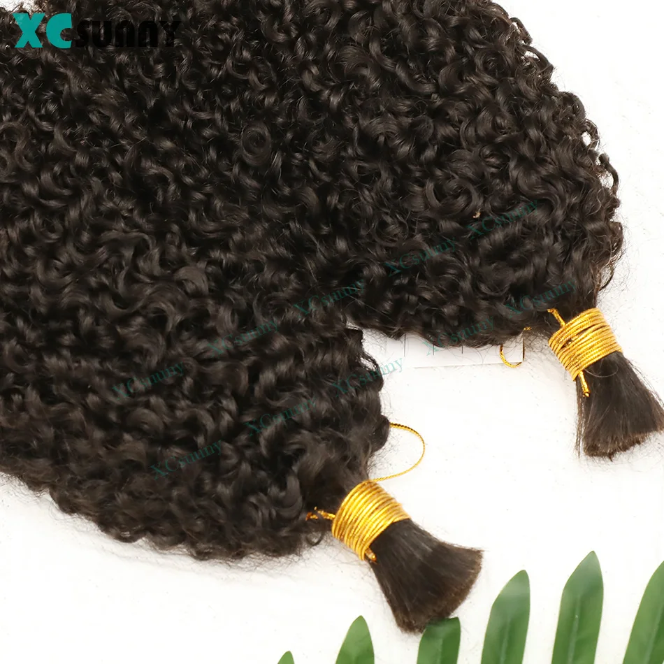 Kinky Curly Bulk Human Hair For Braiding Hair Extensions Bundles Bulk Curly Hair For Boho Knotless Braids Double Drawn