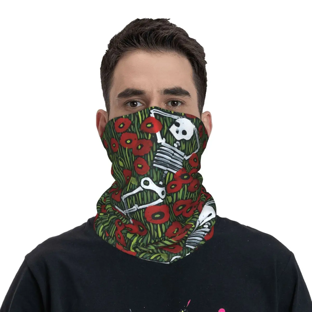 Skeleton In The Poppies Scarf Neckerchief Neck Face Mask Polyester
