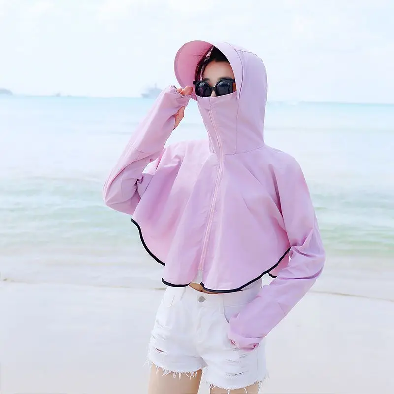 Veste de Protection solaire à capuche pour femmes, châle, pour cyclisme et randonnée, Protection UV, à manches courtes et longues