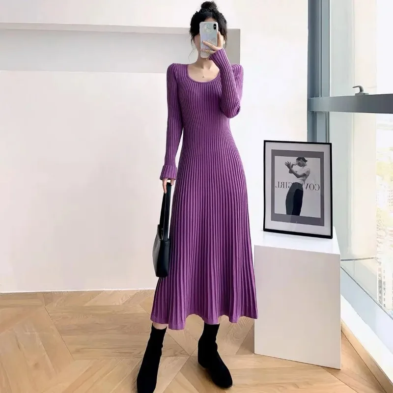 

Long Sleeve Solid Sexy Women High Waist Femme Clothing Elegant Party vestido Temperament Clubwear y2k o neck Streetwear Dress