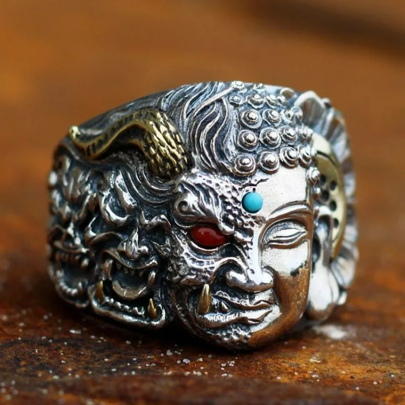 Vintage Tibetan Ten Thousand Buddhas Dzi Bead Pendant, Silver Plated Six-Word Mantra Necklace
