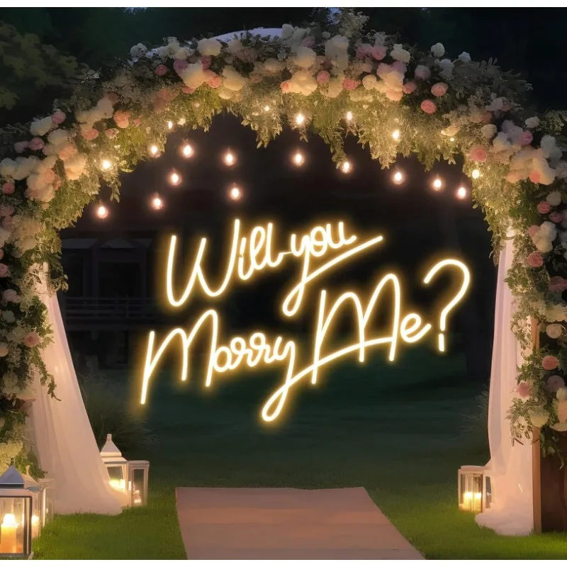 Grande Will You Marry Me Sign LED Wall, Warm White, 5V USB, Proposta, Noivado, Festa, Dia dos Namorados, 28 em x 19 em