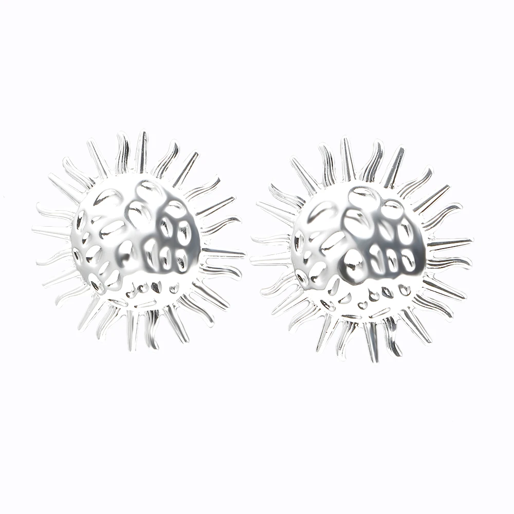 

Glossisland 925 silver plated stainless steel ladies Punch pattern sun earrings Silver white trendy jewelry accessories