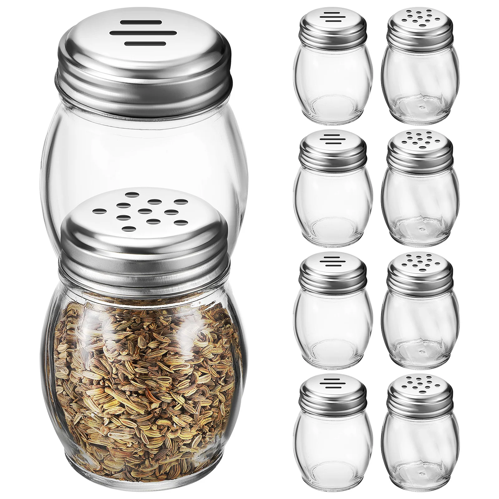 

10Pcs Seasoning Containers Glass Jars with Lids Compact Design for Family Kitchens Restaurants Outdoors Salt and Pepper Shakers