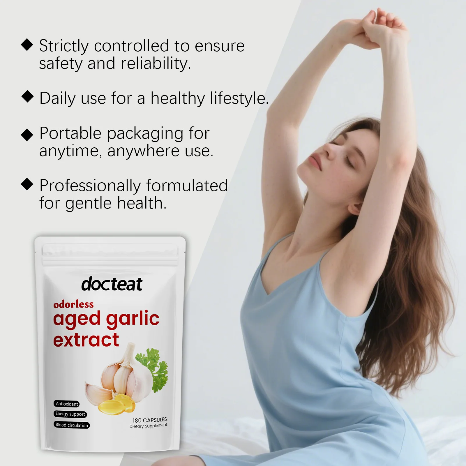 Odorless Aged Garlic Extract Capsules Immune Support Improve Blood Circulation Antibacterial Heart Health Supplement