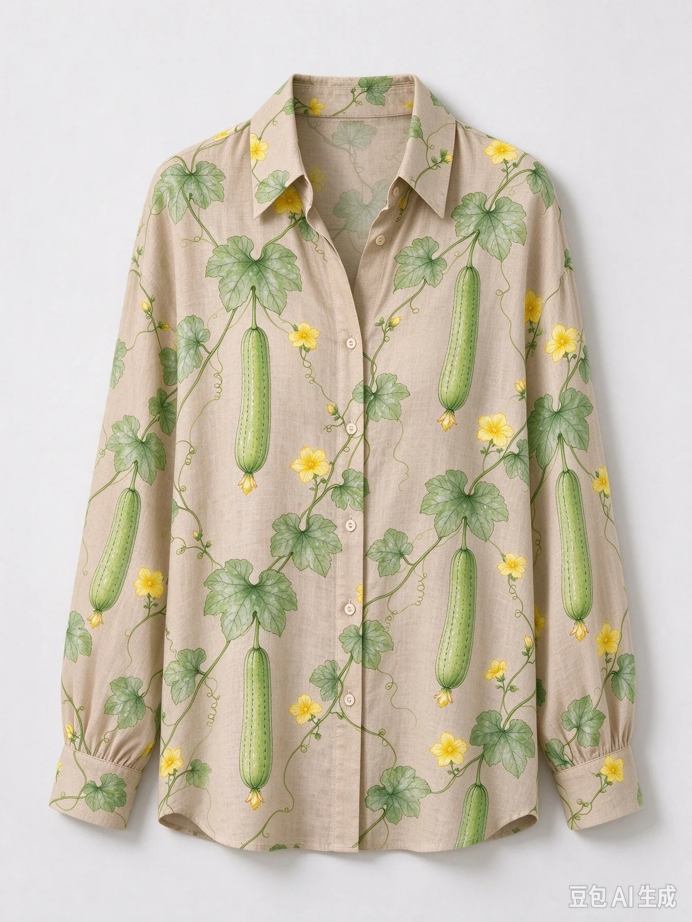 Unisex Loofah Vine & Flower Print Long Sleeve Shirt, Casual Relaxed Fit