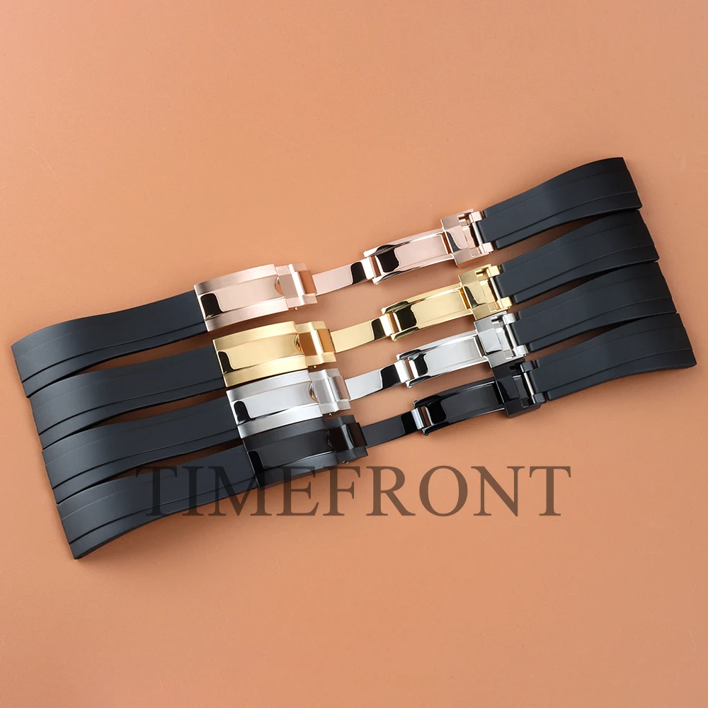 20mm NH35 Gold/Black Silicone Rubber Strap Folding buckle For GMT SUB NH35 NH36 Watch Case 40mm High Quality Rubber Bracelet