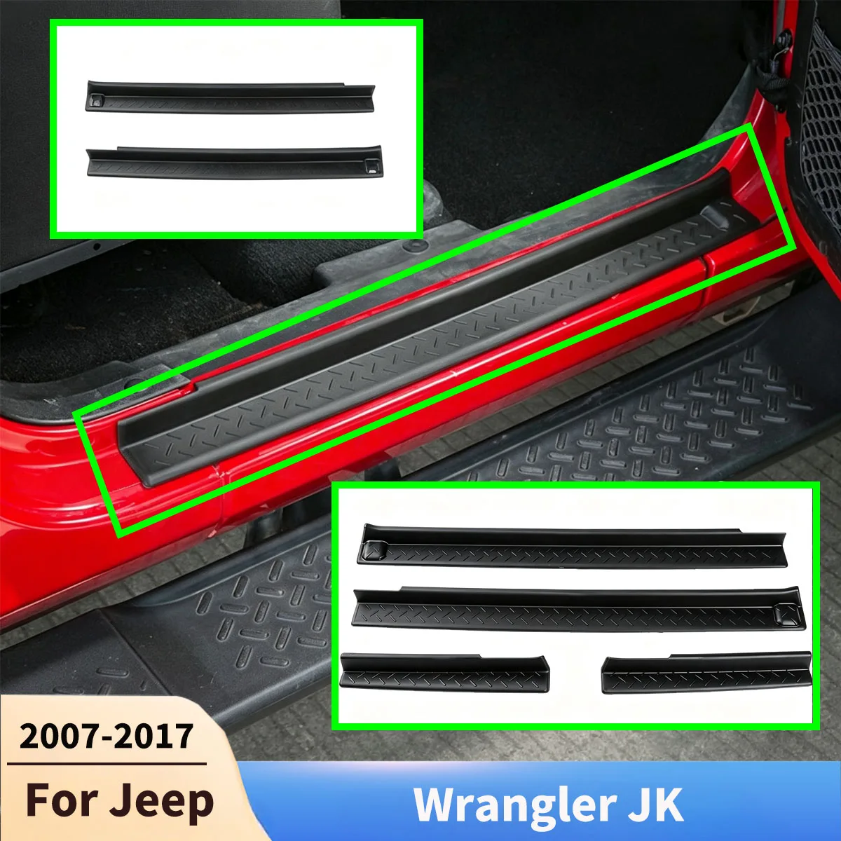For Jeep Wrangler JK 2007-2017 Car Door Sill Entry Guards Strips Threshold Protector Door Sill Plate Body Kits Auto Accessories