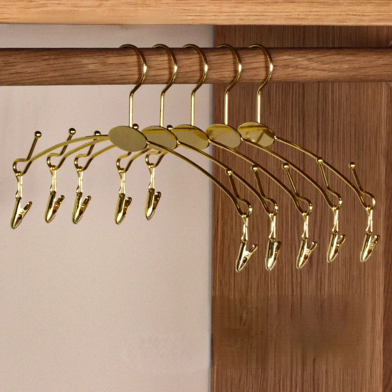 Metal Underwear Bra Rack,Gold Durable Fashion Adults Clothes Hangers Hook,Lingerie Shop Display Hanger with Clips,5/10 Pack