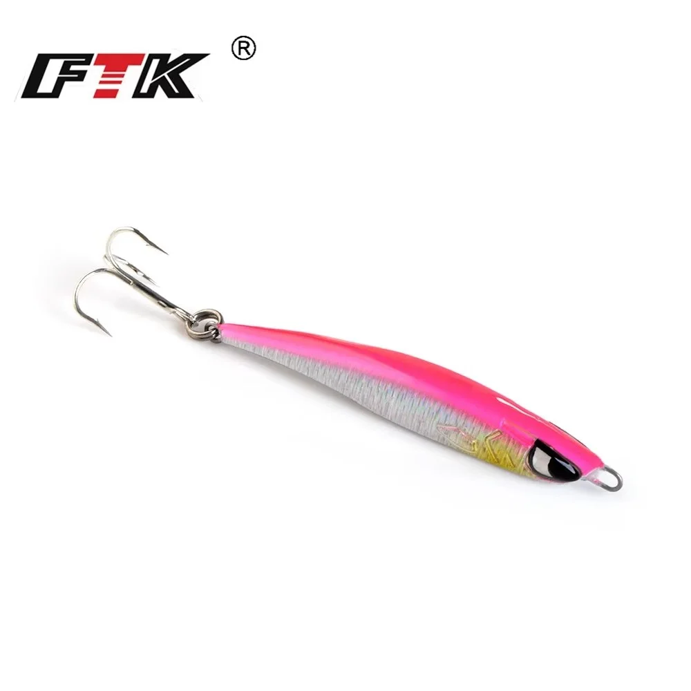 FTK 40g 60g Metal Jig Fishing Lure With Treble Hook Hard Artificial Baits Lead Lures 3D Eyes Sea Fishing Accessories