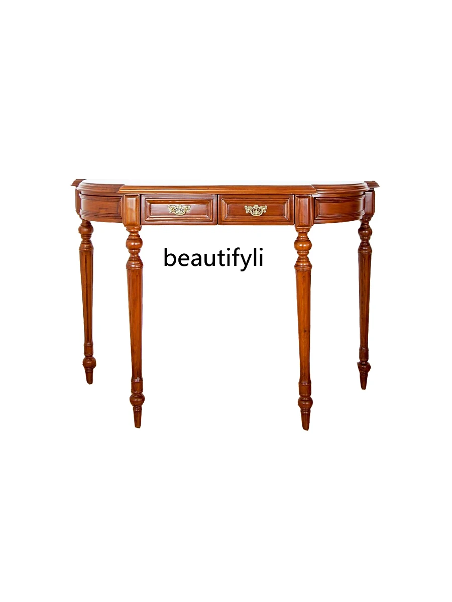 American solid wood entrance table against the wall antique entrance table sofa back few semicircular corridor entrance cabinet