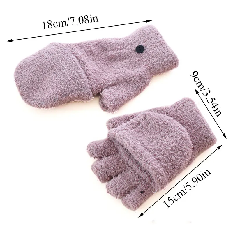 Winter Warm Women\'s Gloves Soft Coral Fleece Flip Cover Cycling Half Finger Gloves Unisex Men Women Warmer Mittens Thicknen