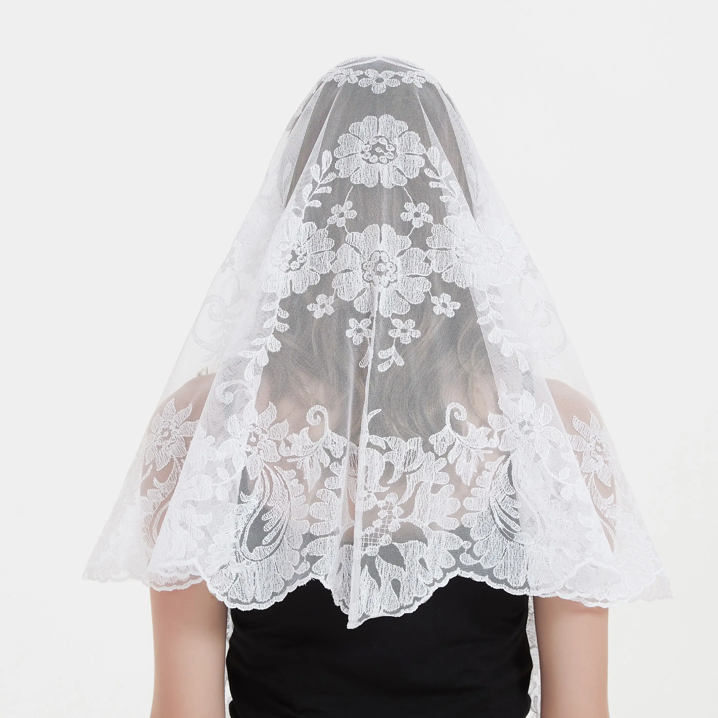 Mantilla de encaje de estilo español para mujer, velo de iglesia de gran tamaño, cubierta de cabeza nupcial, velo católico de boda