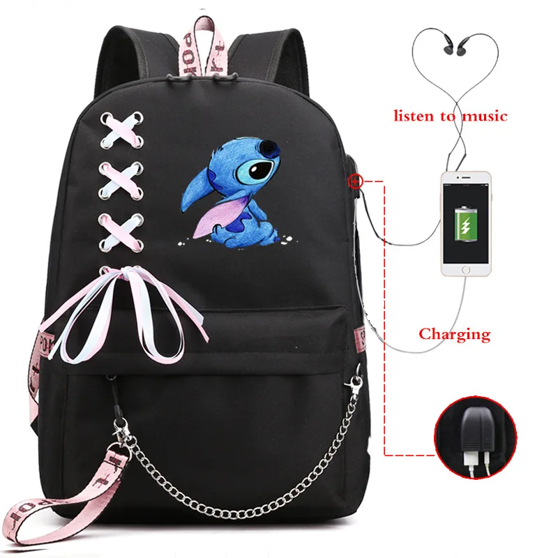 Tas sekolah Lilo and Stitch ransel siswa pria dan wanita hadiah terbaik kapasitas besar Anime Kawaii