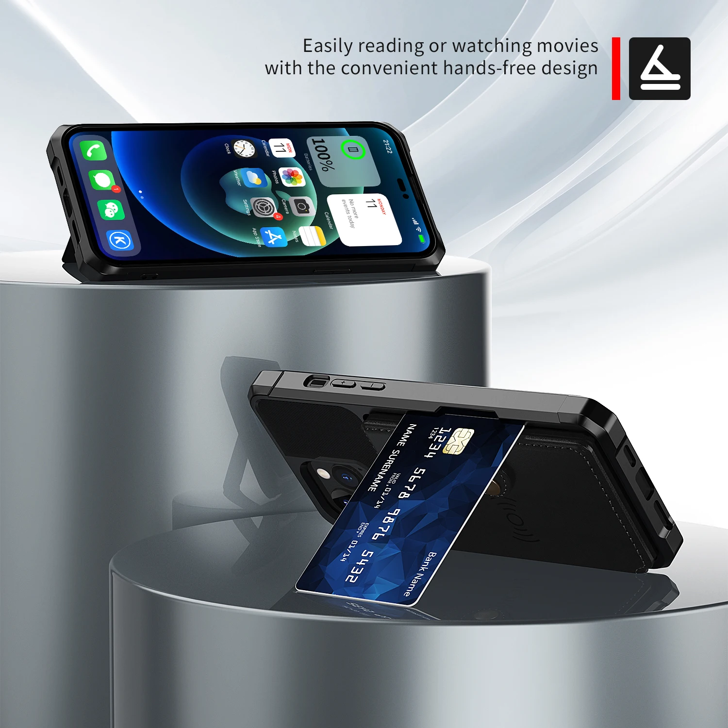 Étui Portefeuille Cuir Magnétique Pour IPhone – 17/16/15 Pro Max – Noir Luxe