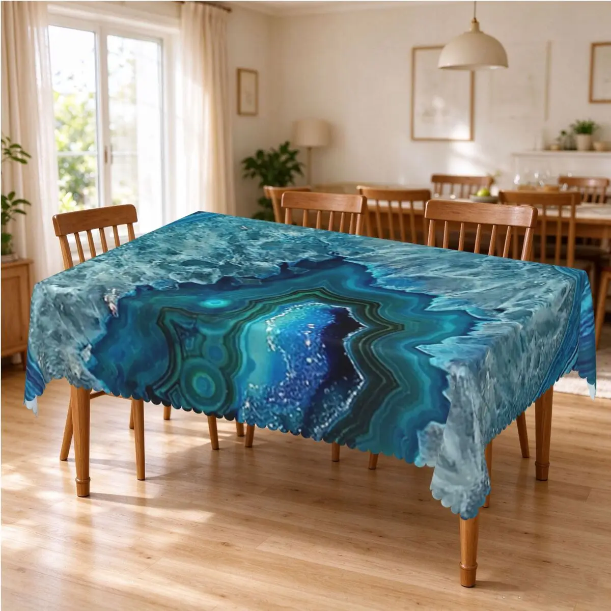 Teal Aqua Turquoise Blue Rock Agate Mineral Crystals Tablecloth Restaurant Kitchen Rectangular Tablecloth Festival Table Cover