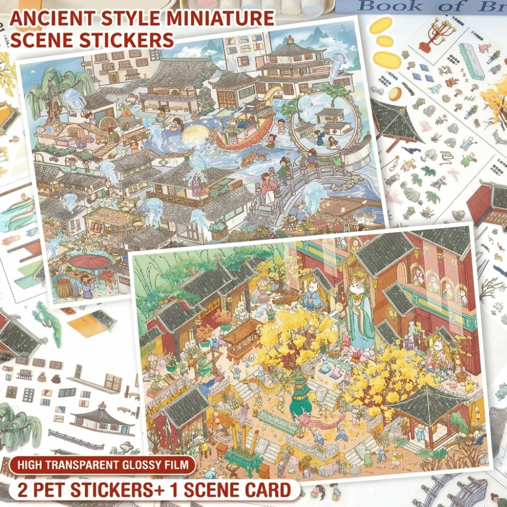 3D Miniature Landscapes Stickers Collection PET 2 Themes DIY Cabin Scene Sticker Removable DIY Crafts DIY Toy Game Stickers