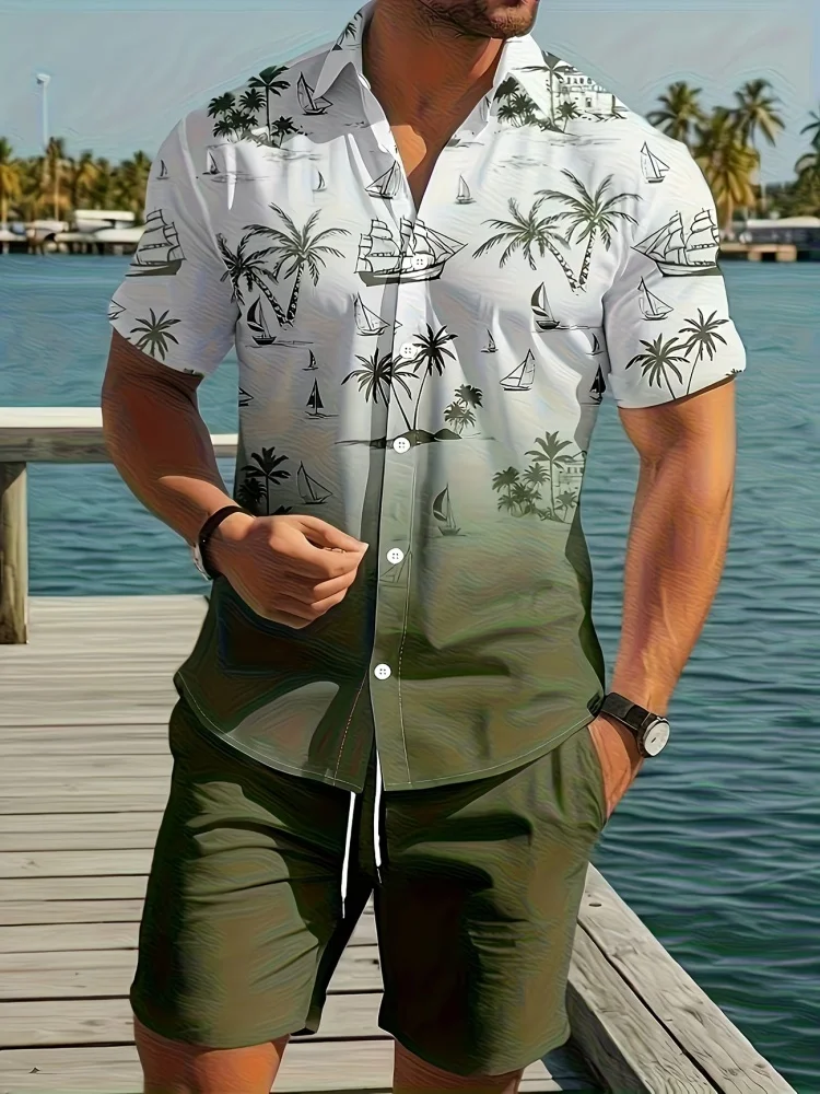 Fashion Summer 2 PCS Tracksuit Casual Loose Short Sleeve Shirts Elastic Waisted Shorts Sets Beach Sports Holiday Matching Suits - view 4